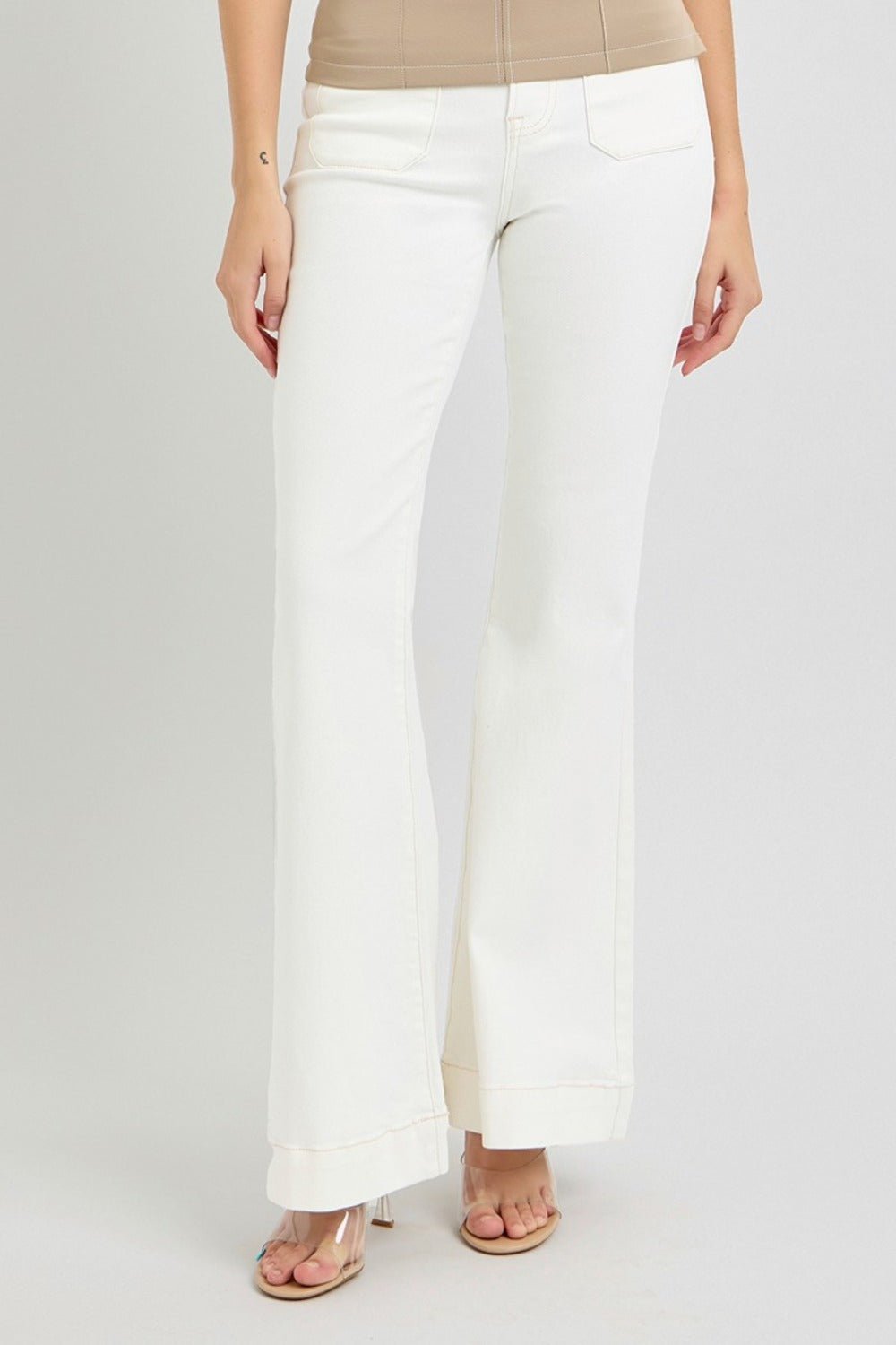 RISEN Full Size High Rise Front Patch Pocket Flare Jeans - Roaming Gypsy Boutique