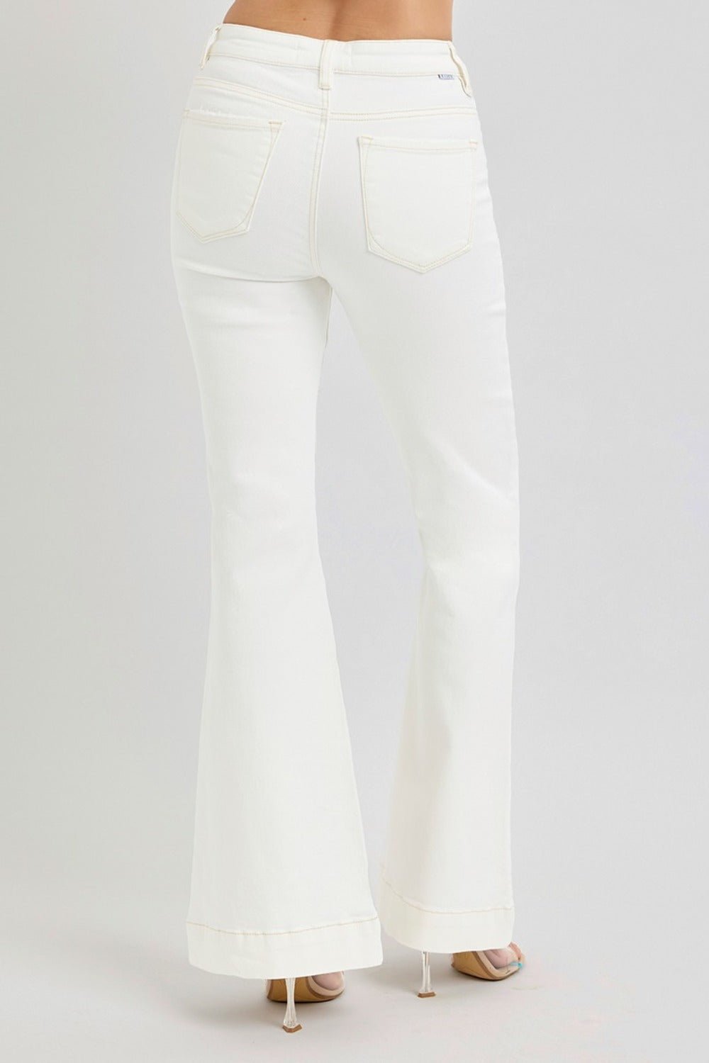 RISEN Full Size High Rise Front Patch Pocket Flare Jeans - Roaming Gypsy Boutique