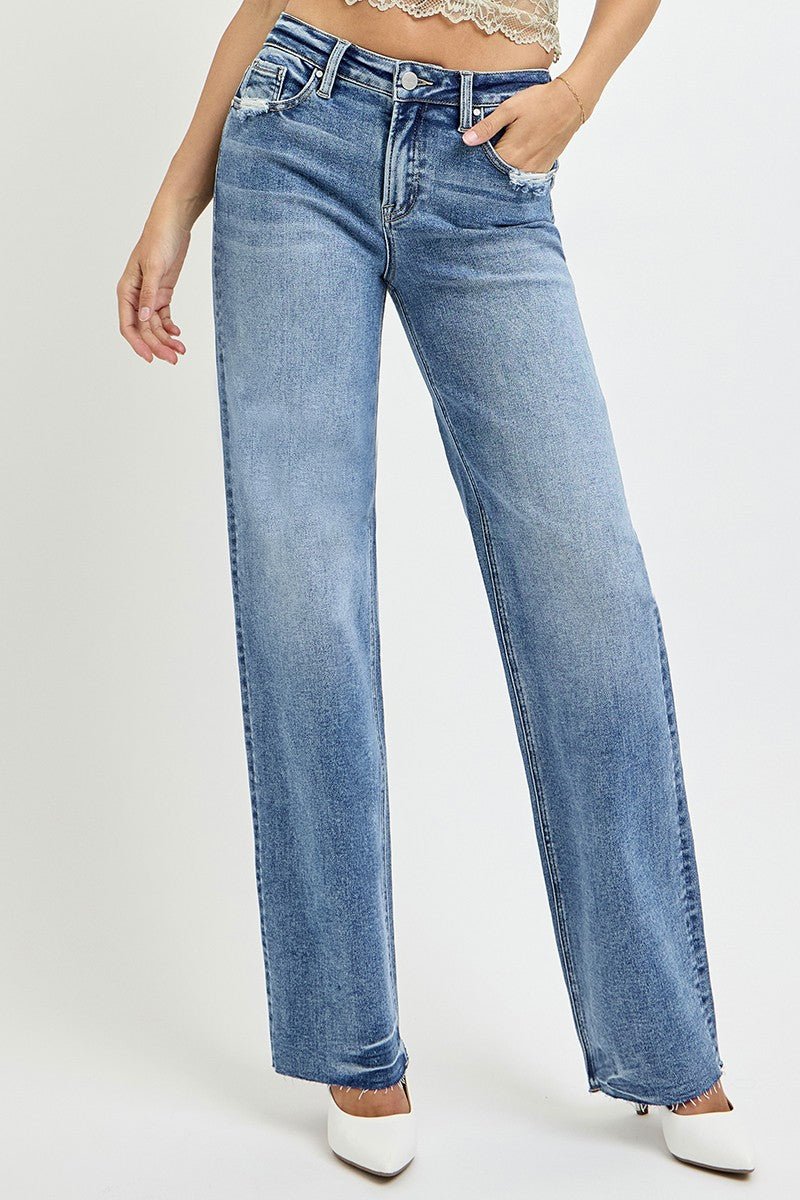 RISEN Full Size High Rise Straight Leg Jeans with Pockets - Roaming Gypsy Boutique