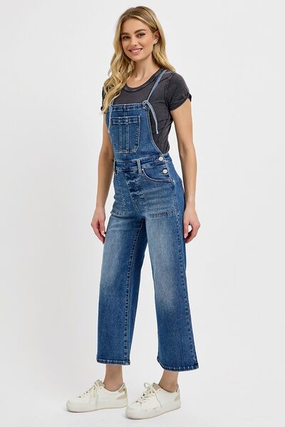 RISEN Full Size Knotted Strap Denim Overalls with Pockets Plus Size - Roaming Gypsy Boutique