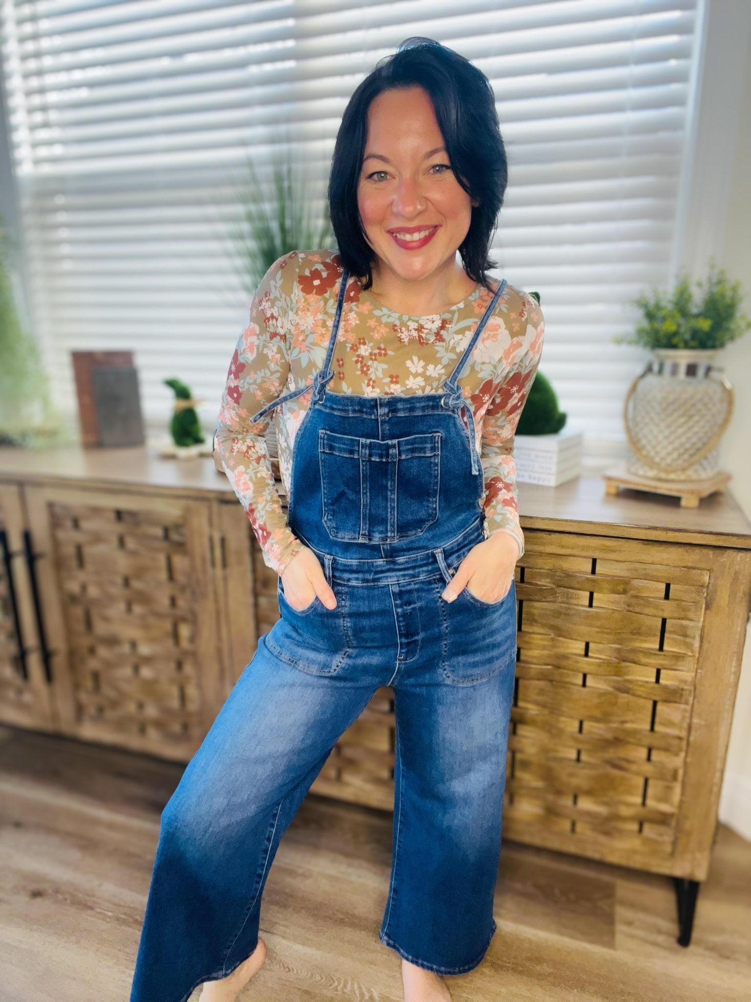 RISEN Full Size Knotted Strap Denim Overalls with Pockets Plus Size - Roaming Gypsy Boutique