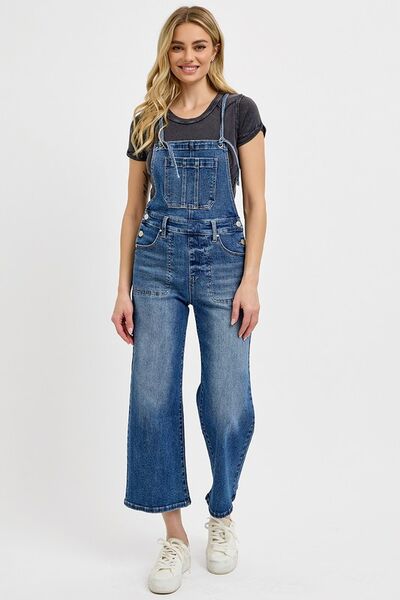 RISEN Full Size Knotted Strap Denim Overalls with Pockets Plus Size - Roaming Gypsy Boutique