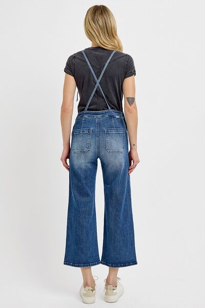 RISEN Full Size Knotted Strap Denim Overalls with Pockets Plus Size - Roaming Gypsy Boutique