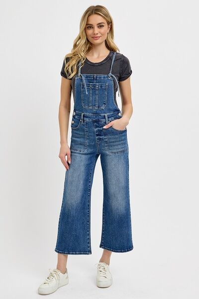 RISEN Full Size Knotted Strap Denim Overalls with Pockets Plus Size - Roaming Gypsy Boutique