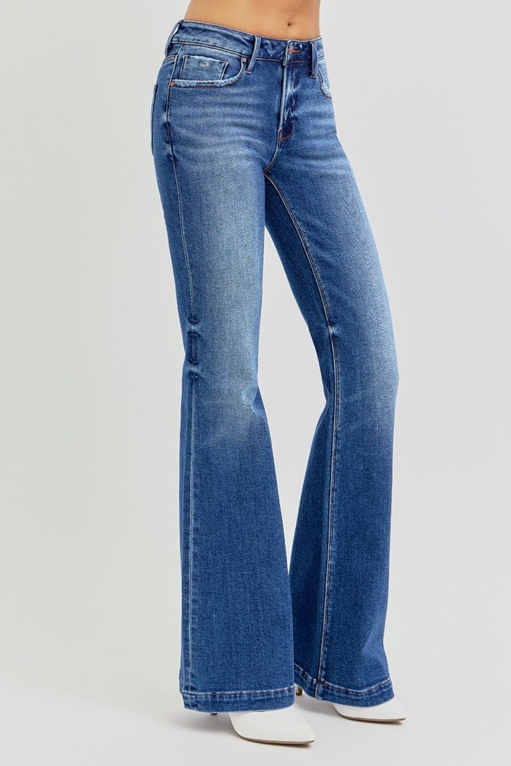 RISEN Full Size Low Rise Flare Jeans with Pockets - Roaming Gypsy Boutique