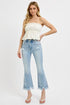 RISEN Full Size Raw Hem Distressed Cropped Flare Jeans Plus Size - Roaming Gypsy Boutique