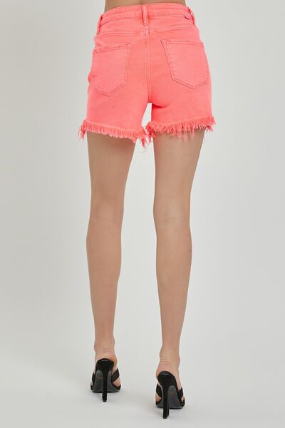 RISEN Raw Hem Asymmetrical Waist Denim Shorts - Roaming Gypsy Boutique