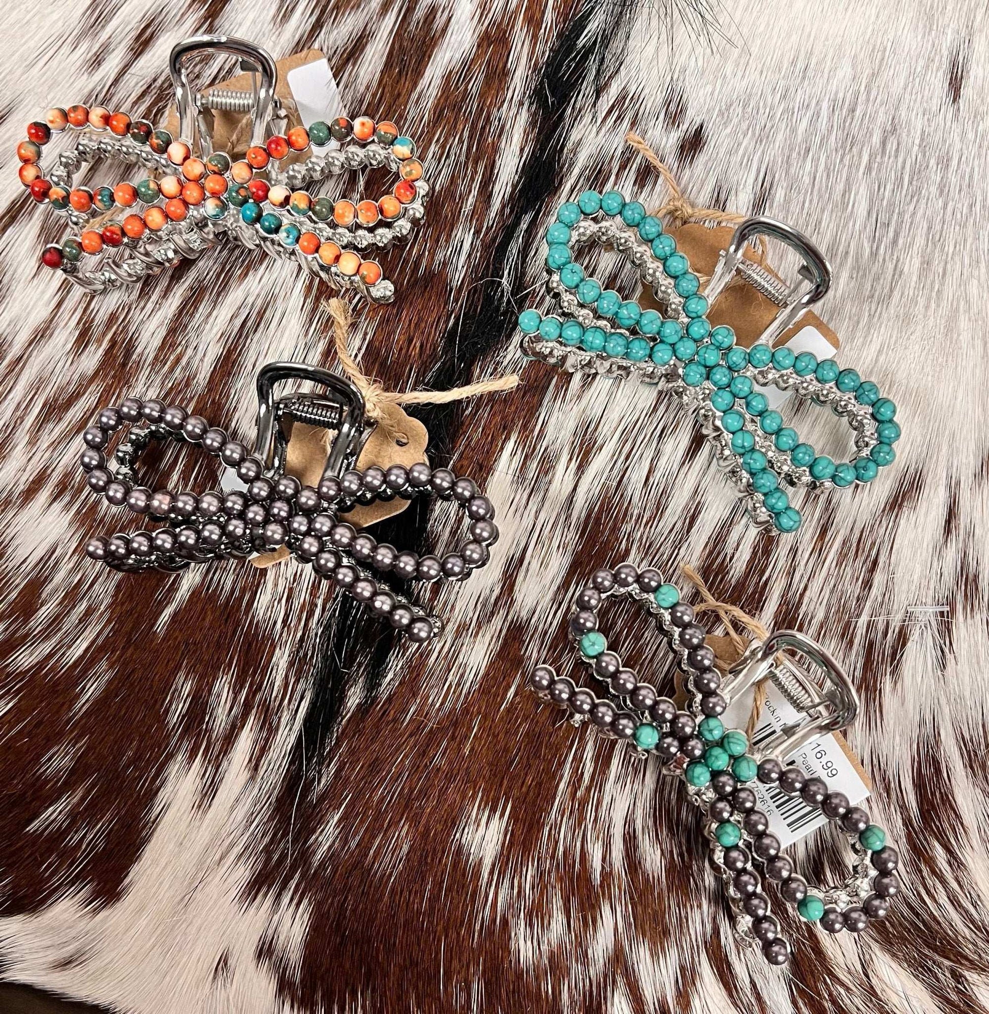 Rockin Navajo Pearl Bow Hair Clips - Roaming Gypsy Boutique