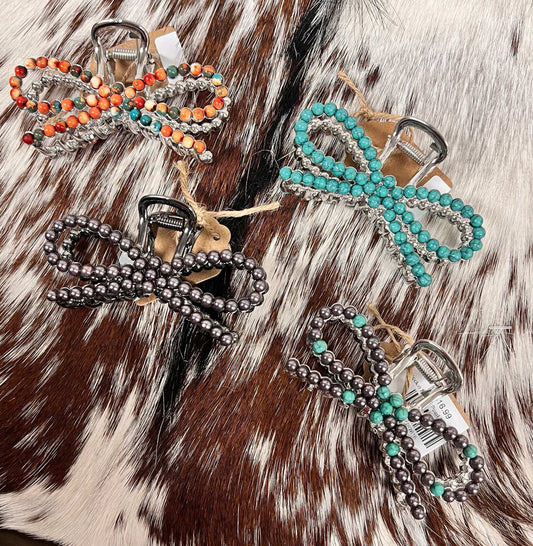 Rockin Navajo Pearl Bow Hair Clips - Roaming Gypsy Boutique