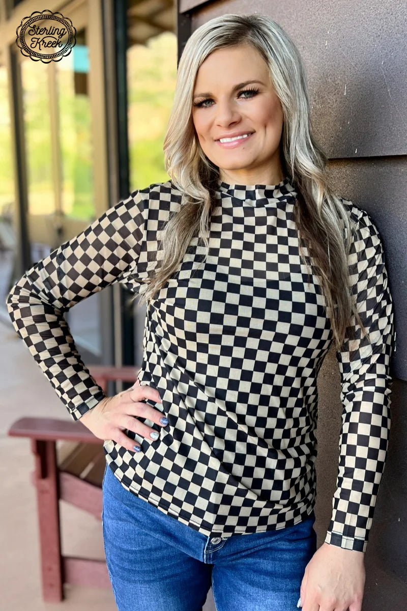 Sassy Saint Checker Mesh Top - Roaming Gypsy Boutique