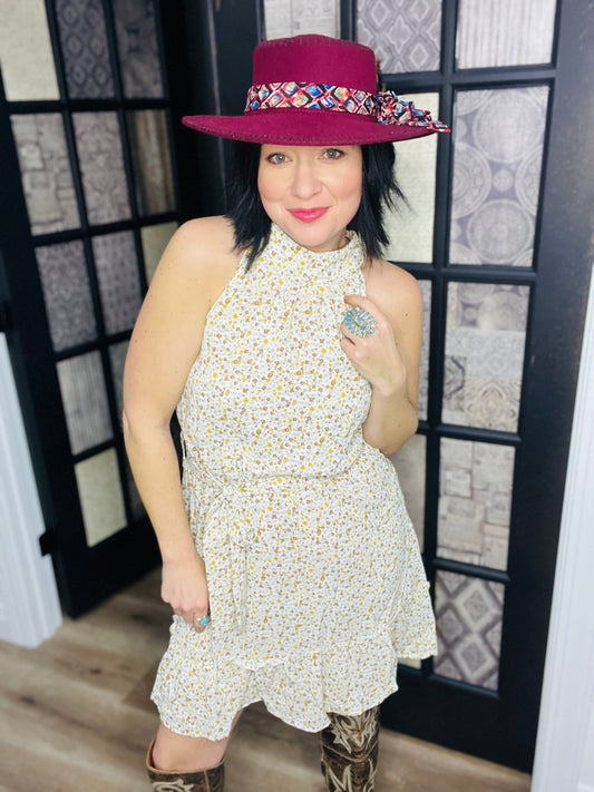 Sedona Floral Halter Dress - Roaming Gypsy Boutique