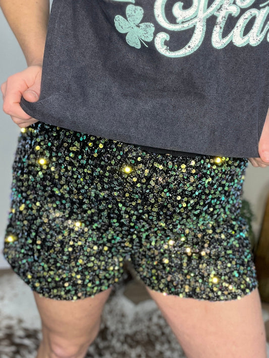 Sequin Black Aces Concert Shorts - Roaming Gypsy Boutique