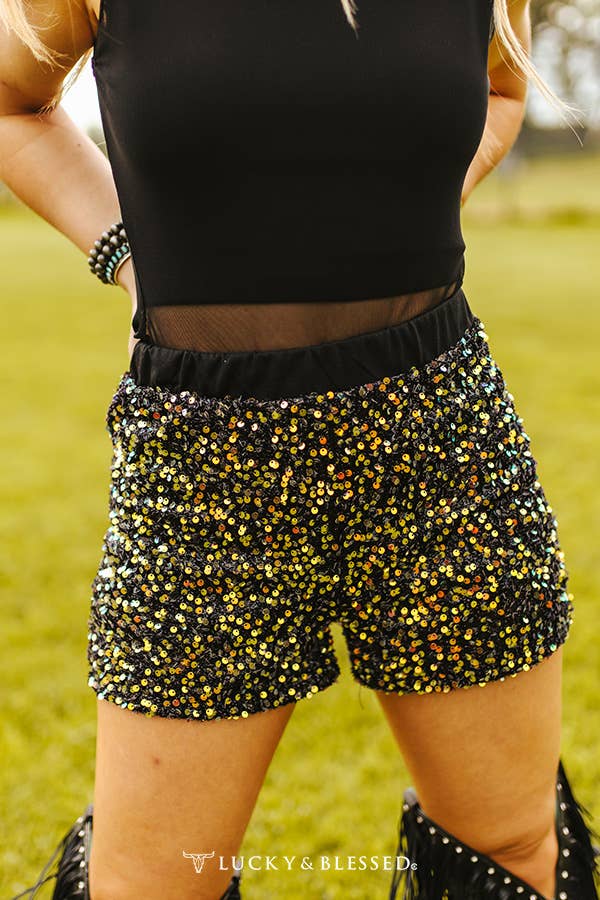 Sequin Black Aces Concert Shorts - Roaming Gypsy Boutique