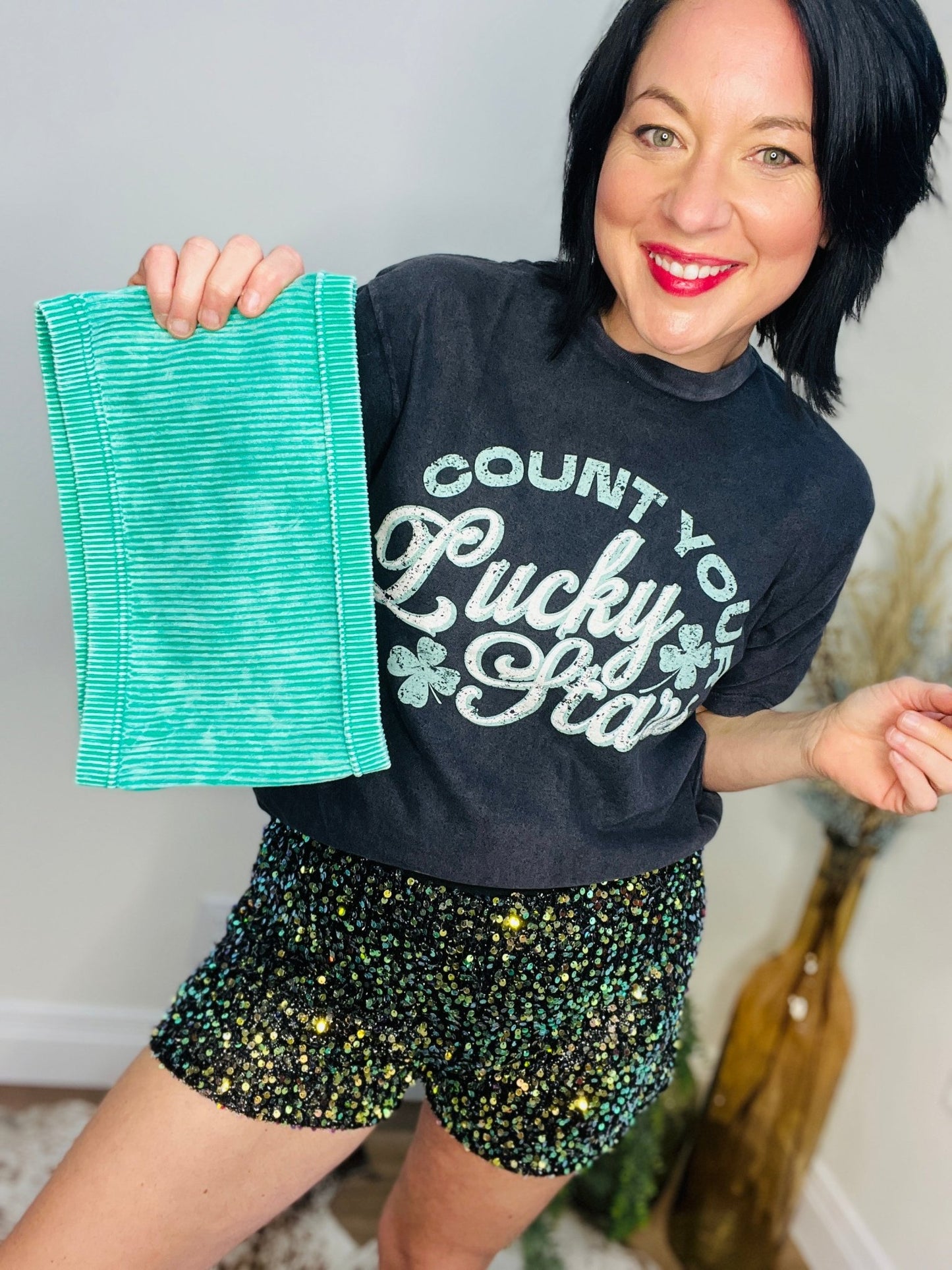 Sequin Black Aces Concert Shorts - Roaming Gypsy Boutique