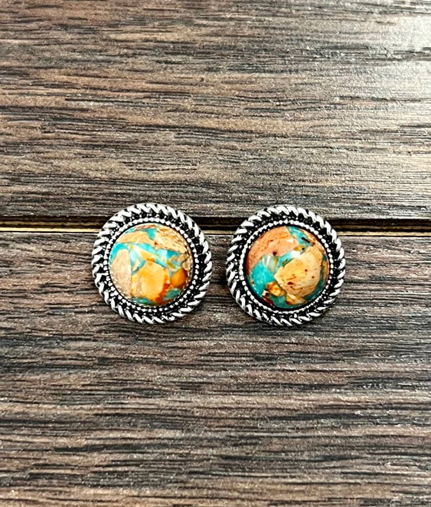 Spiny Gemstone Stud Earrings - Roaming Gypsy Boutique