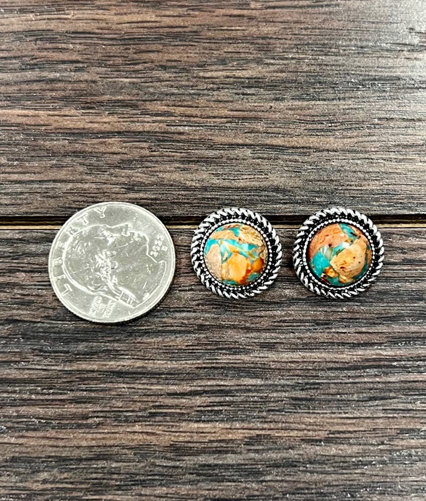 Spiny Gemstone Stud Earrings - Roaming Gypsy Boutique