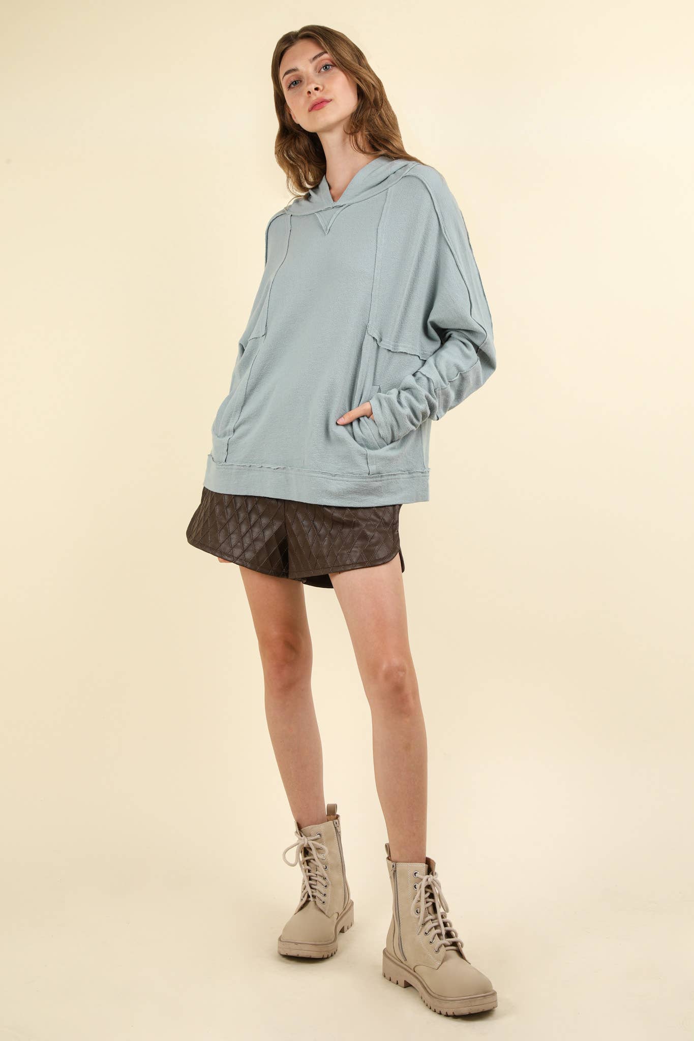 Spring Blue Raw Edge Hoodie - Roaming Gypsy Boutique
