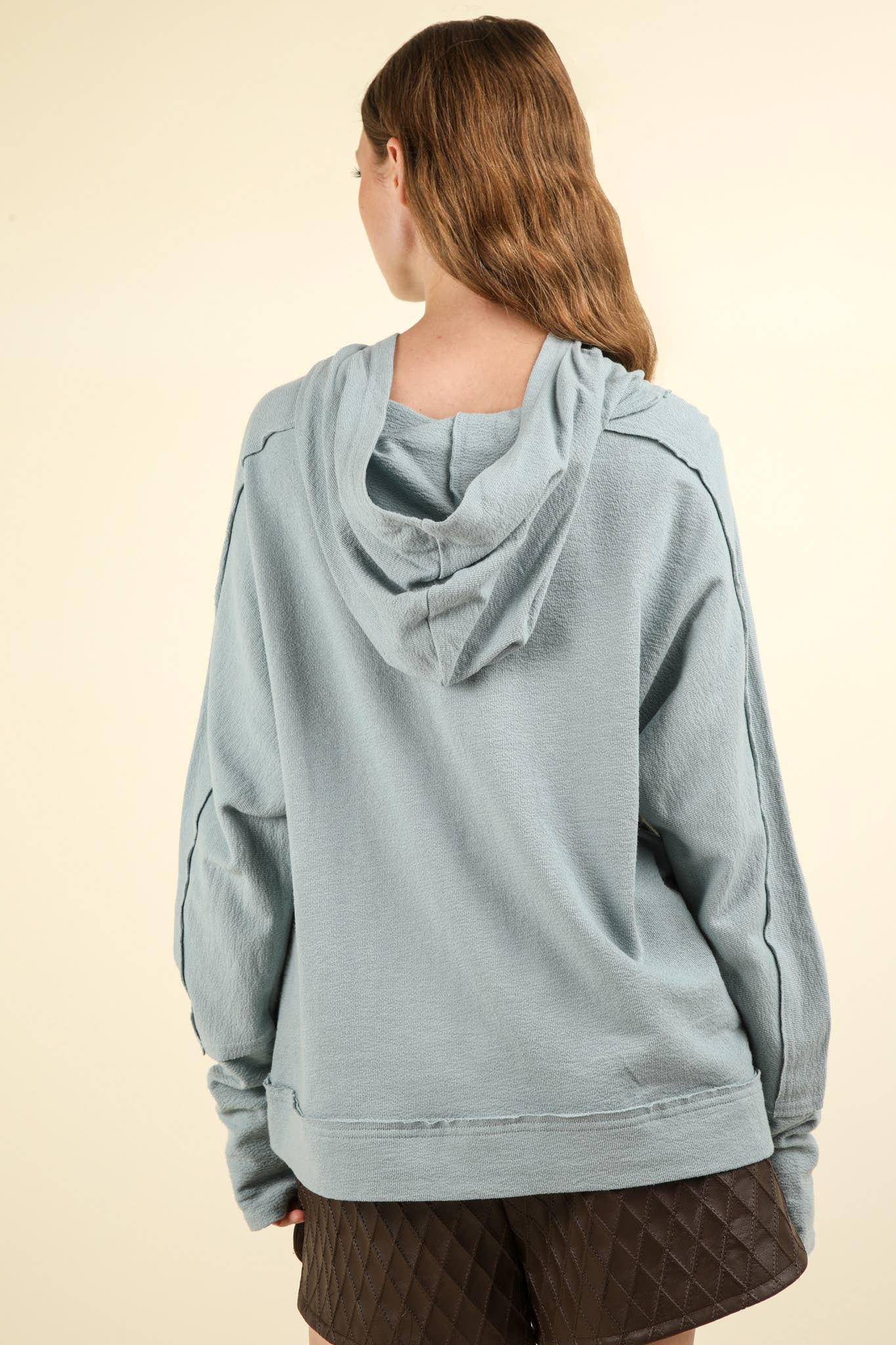 Spring Blue Raw Edge Hoodie - Roaming Gypsy Boutique