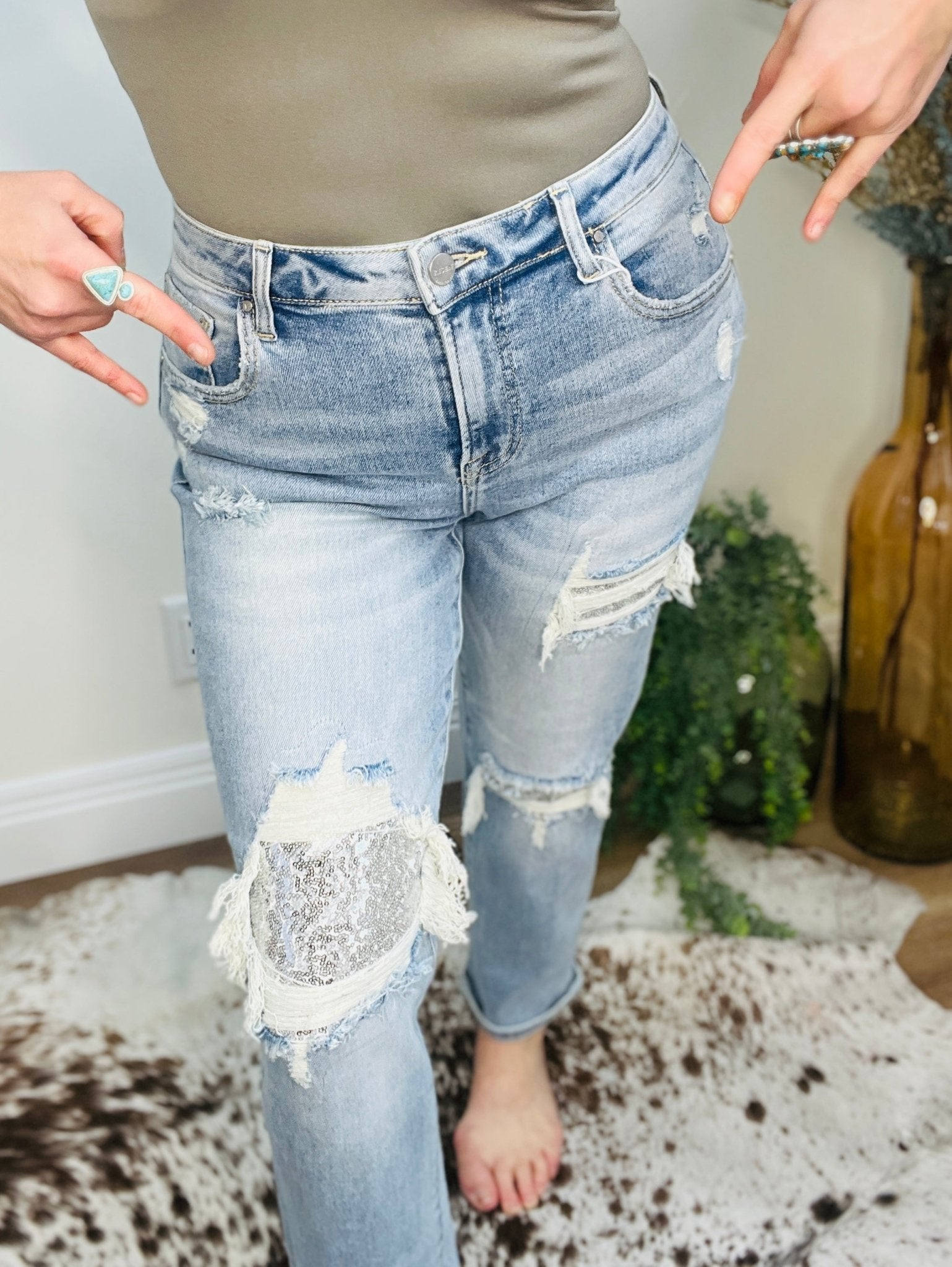 Spring Sparkle Risen Jean - Roaming Gypsy Boutique