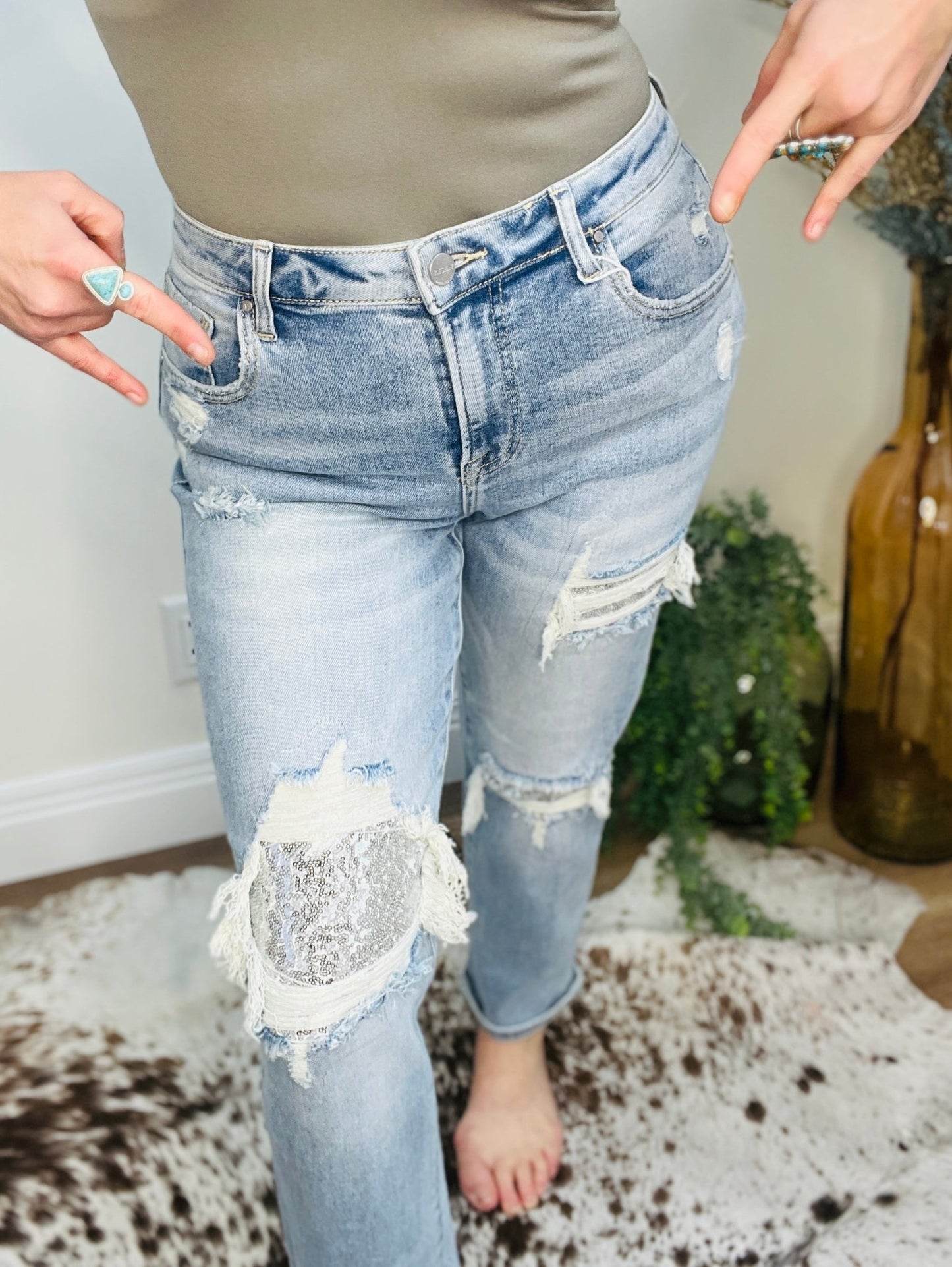 Spring Sparkle Risen Jean - Roaming Gypsy Boutique