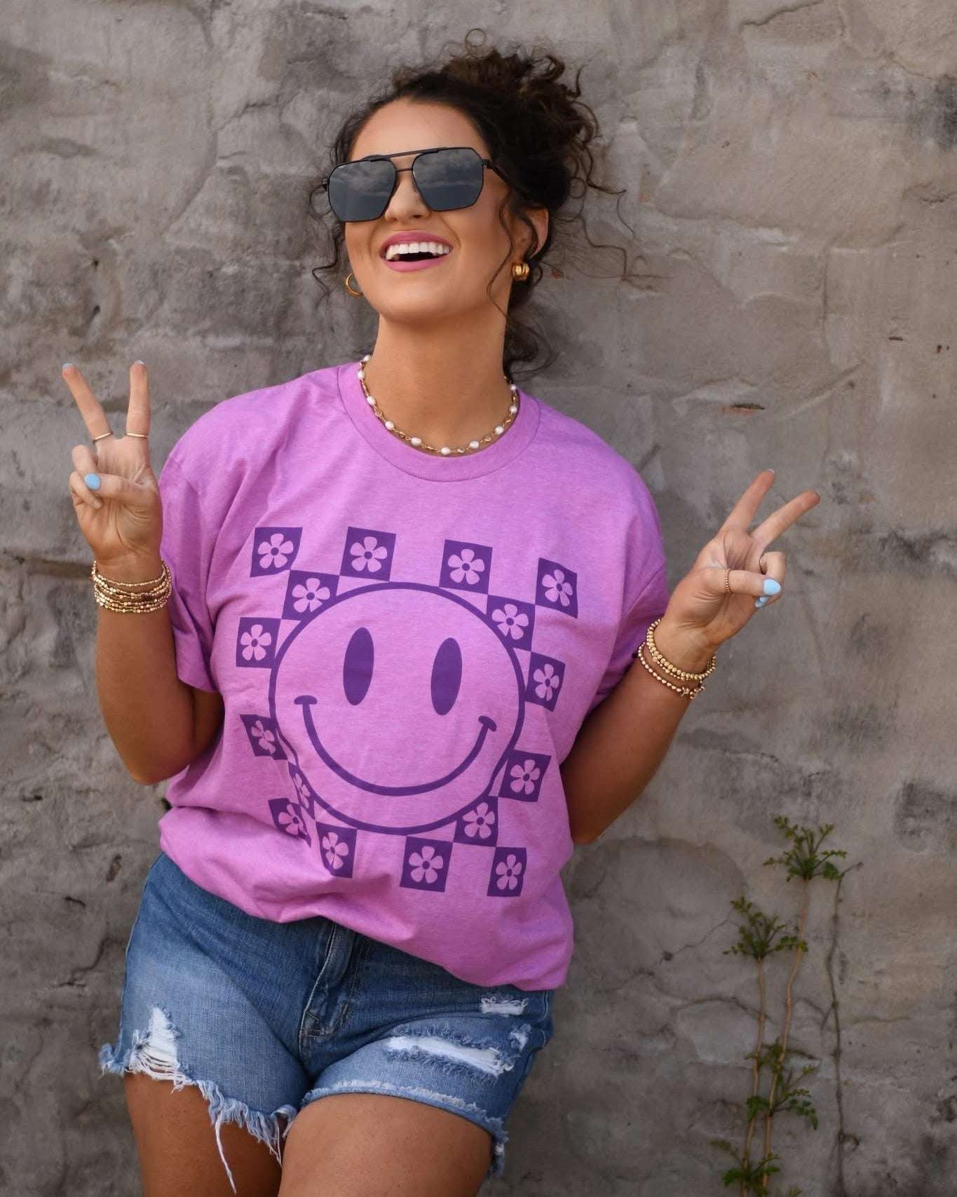 Summer Boho Smiley Tee in Violet - Roaming Gypsy Boutique
