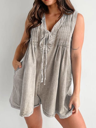 Tied Romper with Pockets - Roaming Gypsy Boutique
