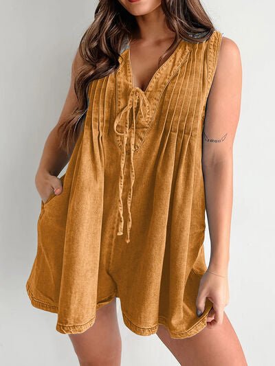 Tied Romper with Pockets - Roaming Gypsy Boutique