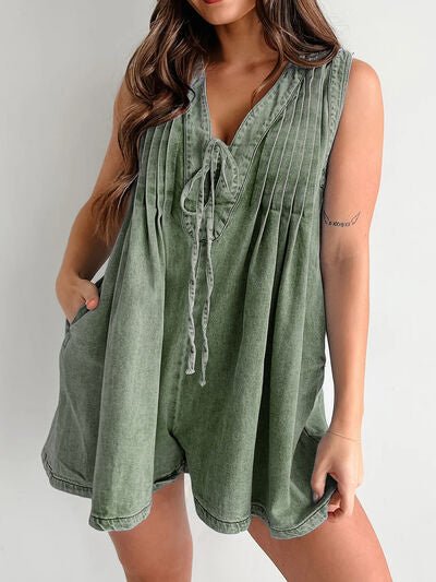 Tied Romper with Pockets - Roaming Gypsy Boutique