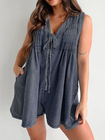 Tied Romper with Pockets - Roaming Gypsy Boutique