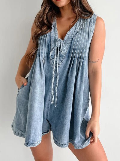 Tied Romper with Pockets - Roaming Gypsy Boutique