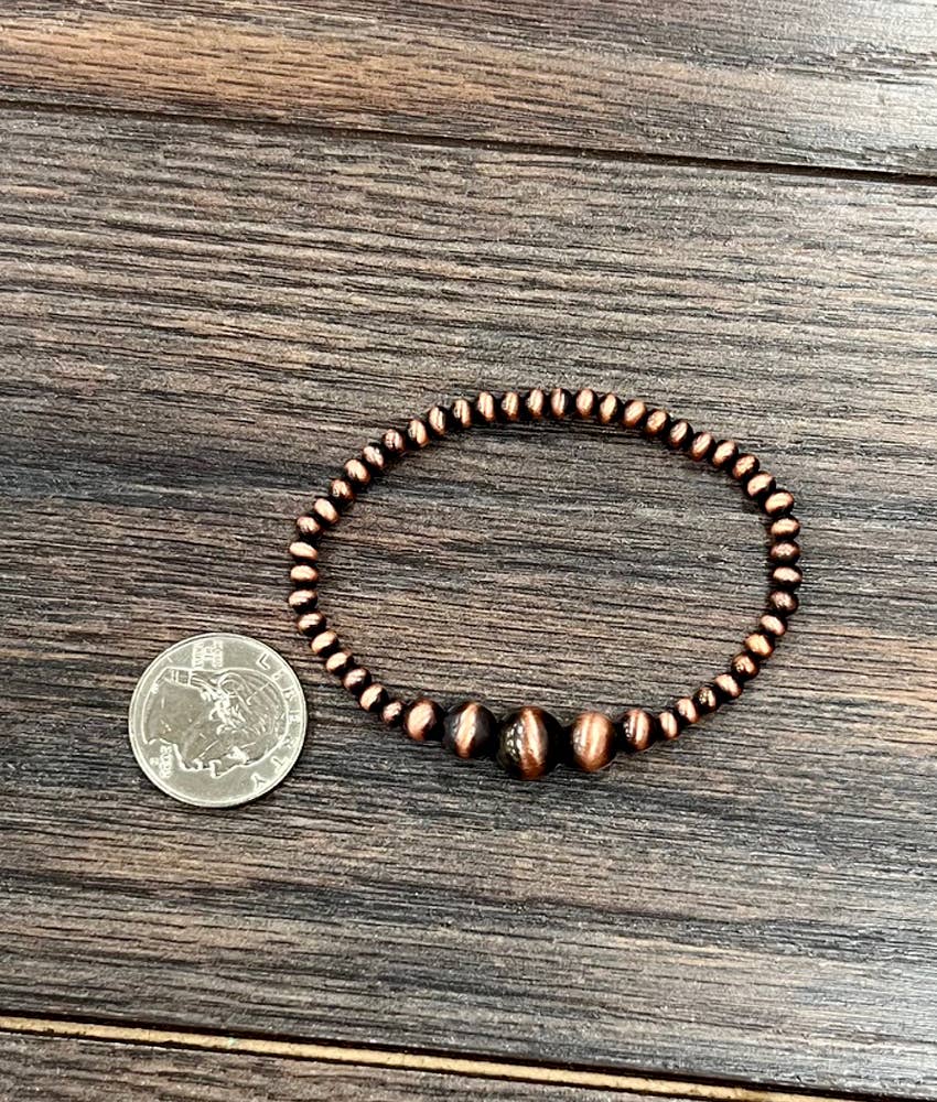 True Turq Navajo Bead Stretch Bracelet Copper - Roaming Gypsy Boutique
