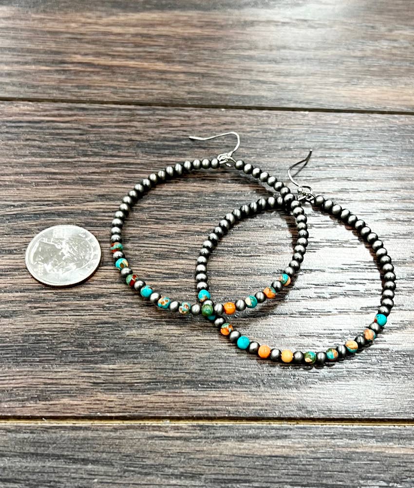True Turq Round Gemstone Hoop Earrings - Roaming Gypsy Boutique