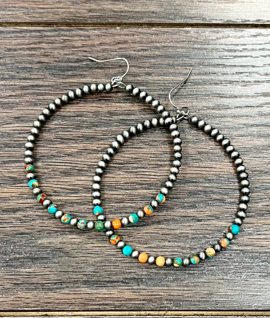 True Turq Round Gemstone Hoop Earrings - Roaming Gypsy Boutique