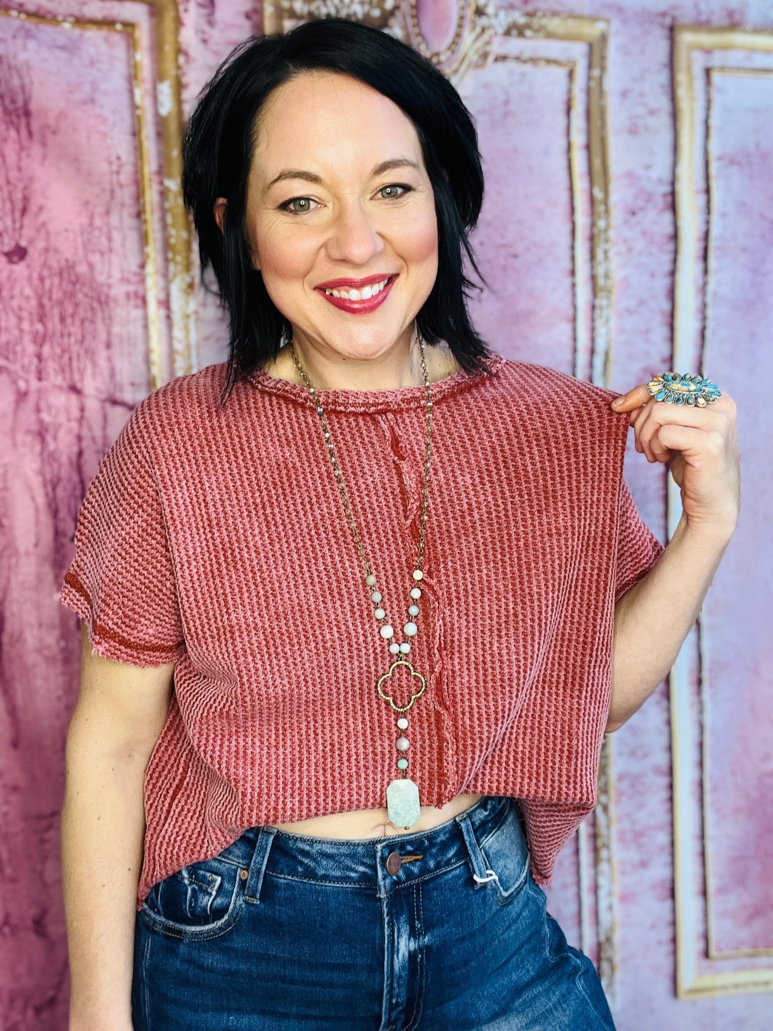 Tulsa Sands Waffle Top - Roaming Gypsy Boutique