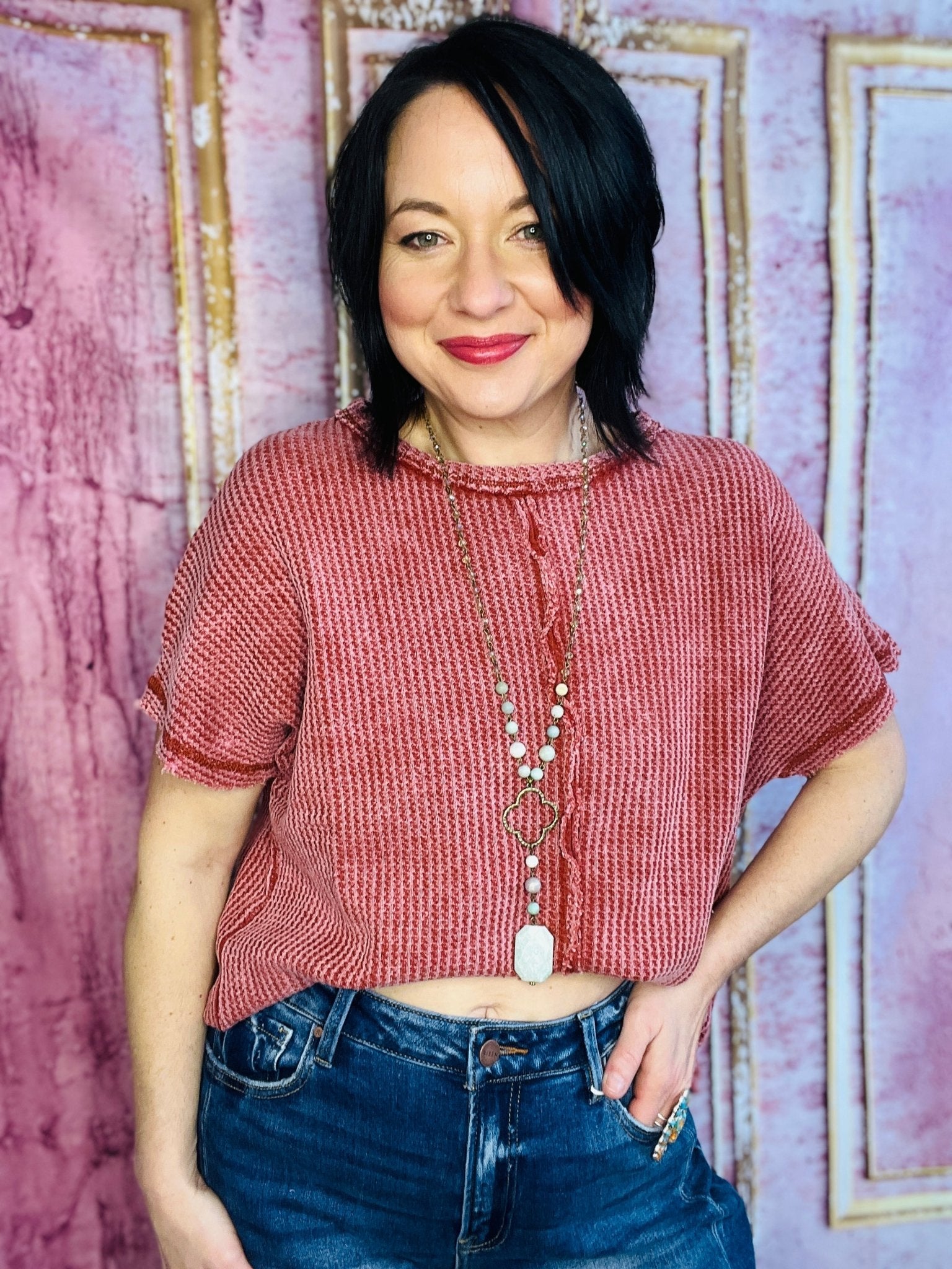 Tulsa Sands Waffle Top - Roaming Gypsy Boutique