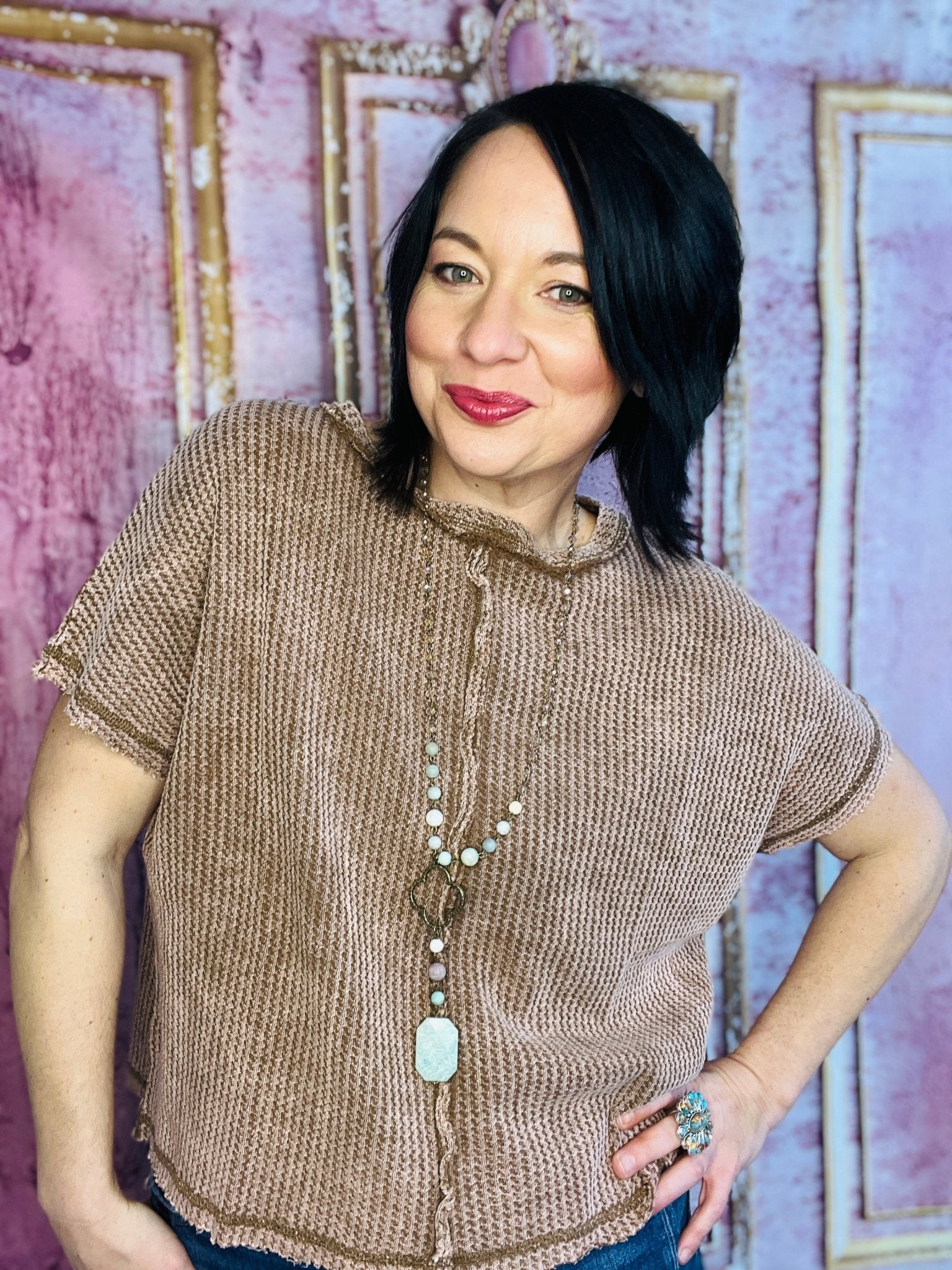 Tulsa Sands Waffle Top - Roaming Gypsy Boutique