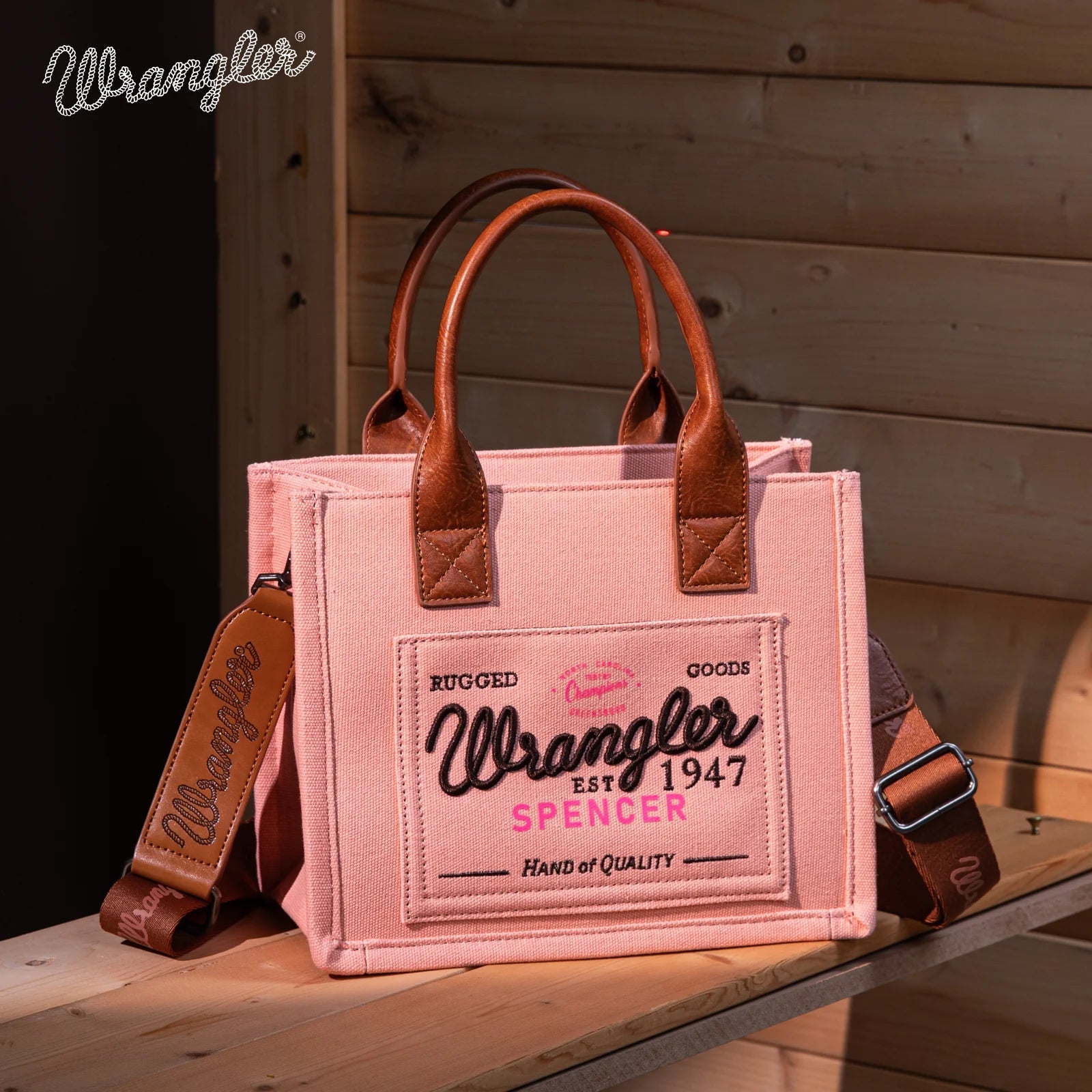 Vintage Pink Wrangler Canvas Crossbody Tote - Roaming Gypsy Boutique