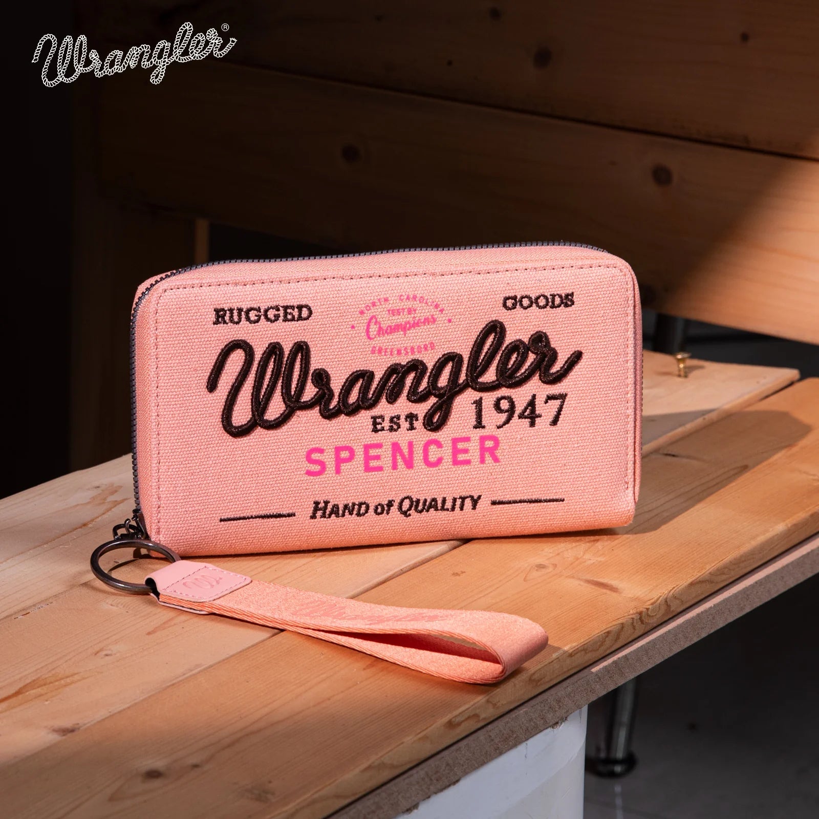 Vintage Pink Wrangler Canvas Zip Wristlet - Roaming Gypsy Boutique