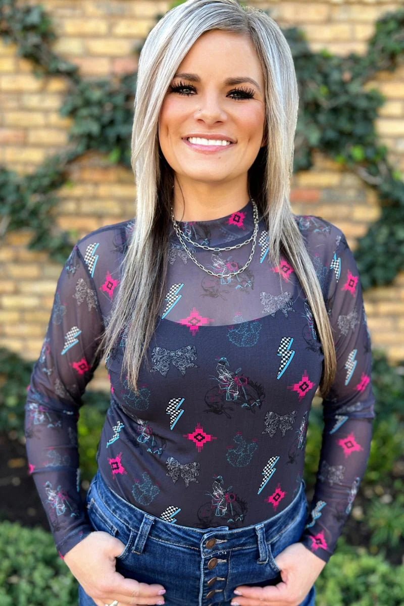 Western Struck Mesh Top - Roaming Gypsy Boutique