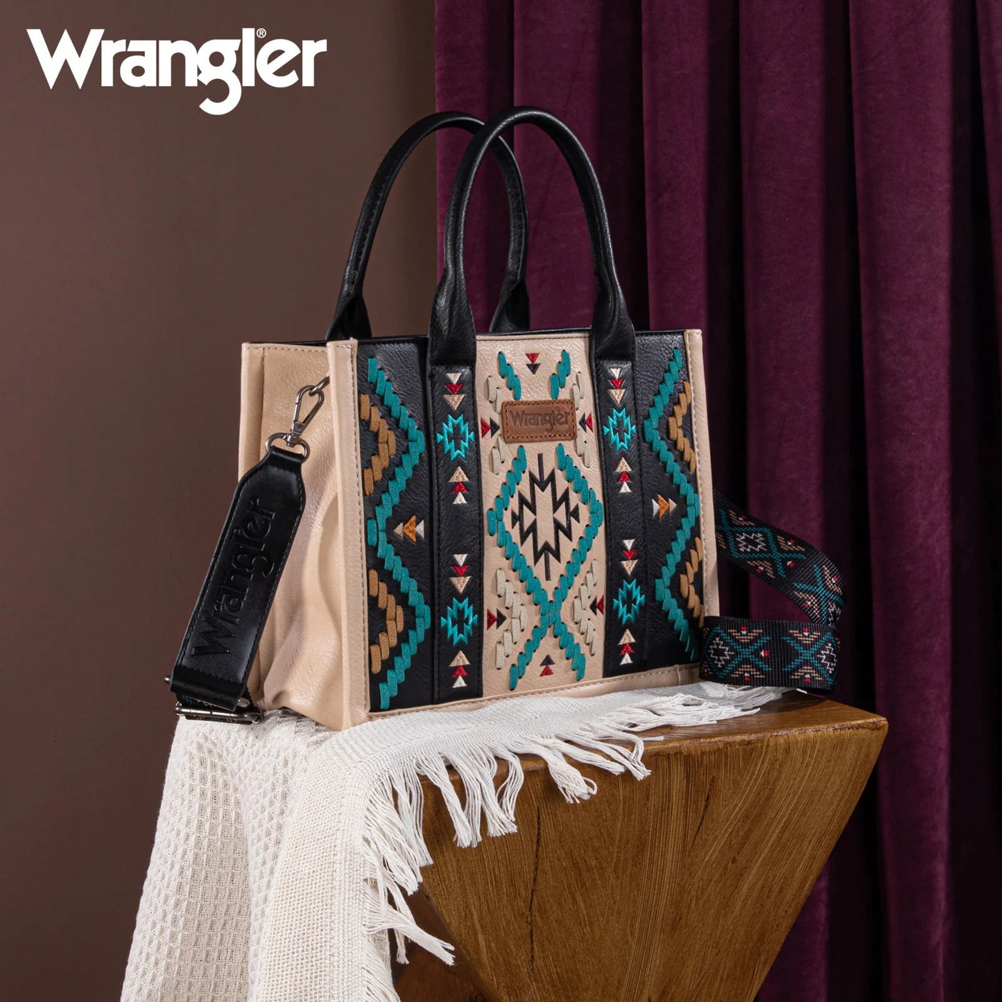 WRANGLER Aztec Embroidered Tote/Crossbody - Roaming Gypsy Boutique