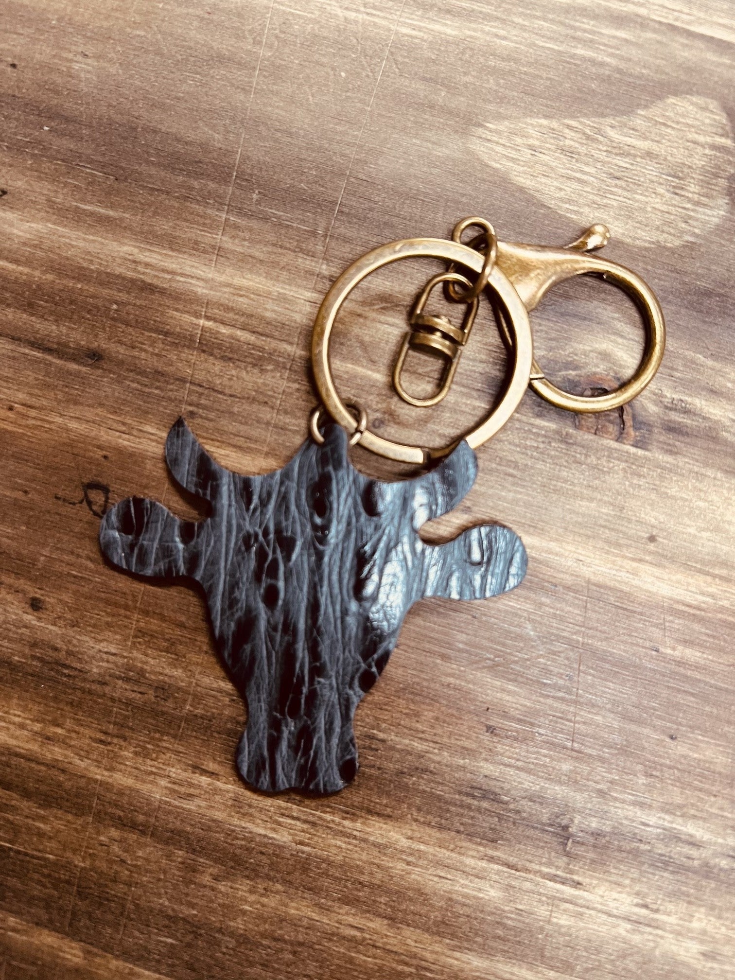 Leather & Brass Bull Keychain