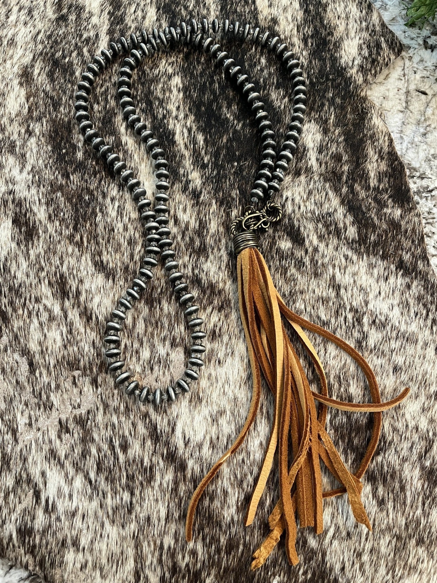 Navajo Crystal Deerskin Tassel Necklace