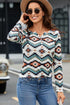 Printed Notched Neck Long Sleeve Top