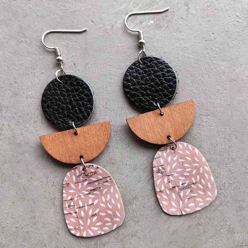 Leather & Wood Drop Earrings