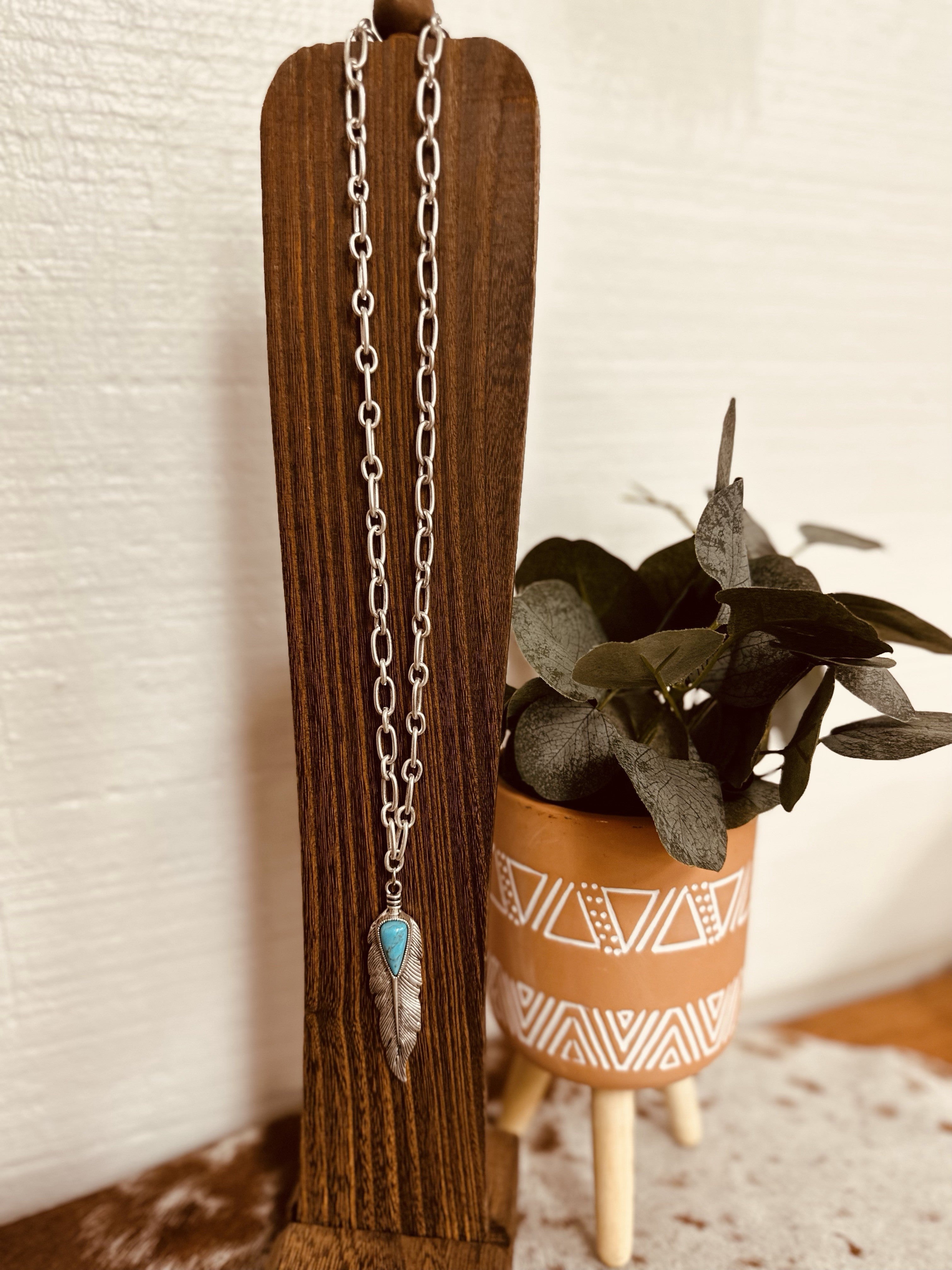 True Turquoise Chained Feather Necklace